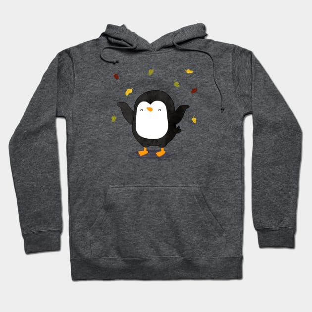 Penguin having fun with autumn leaves 2 Hoodie by thepenguinsfamily